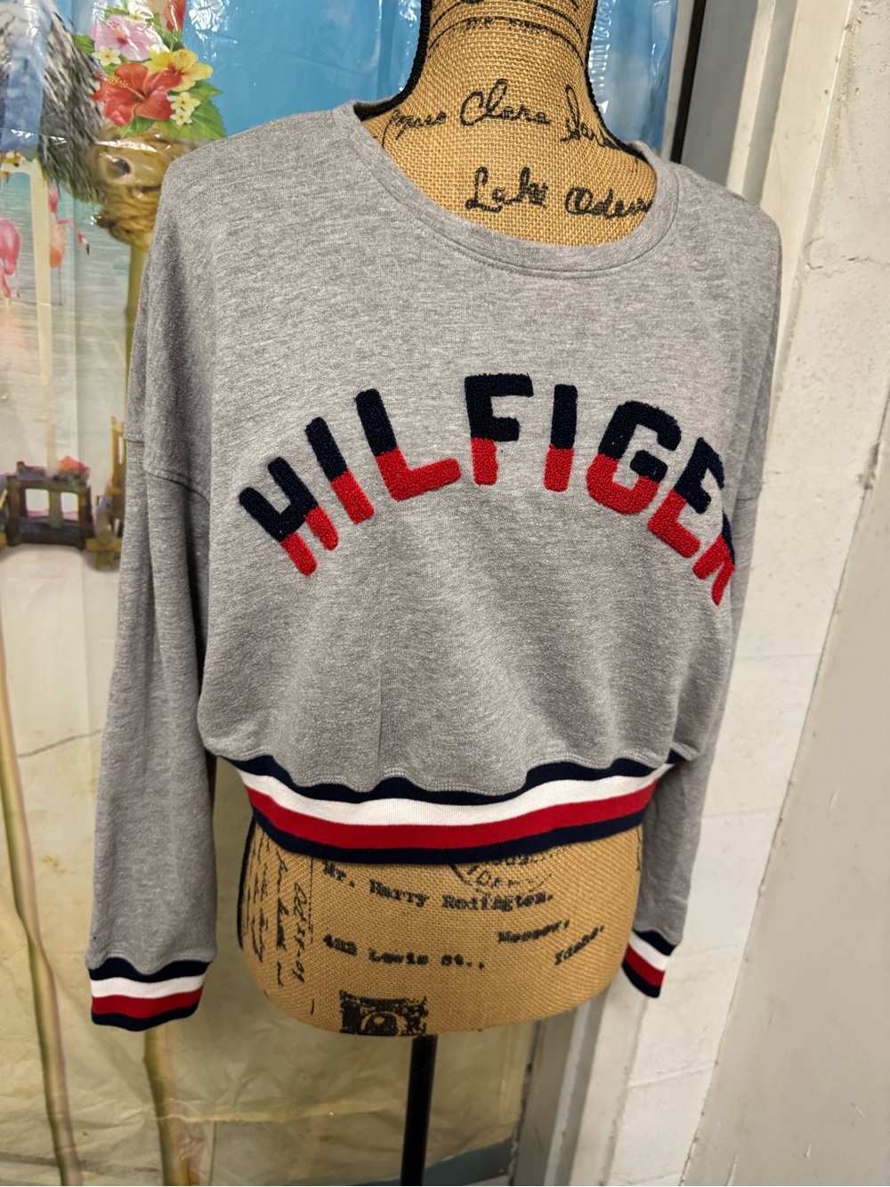 Tommy Hilfiger Light Gray Sweatshirt with Red, White & Navy Trim
